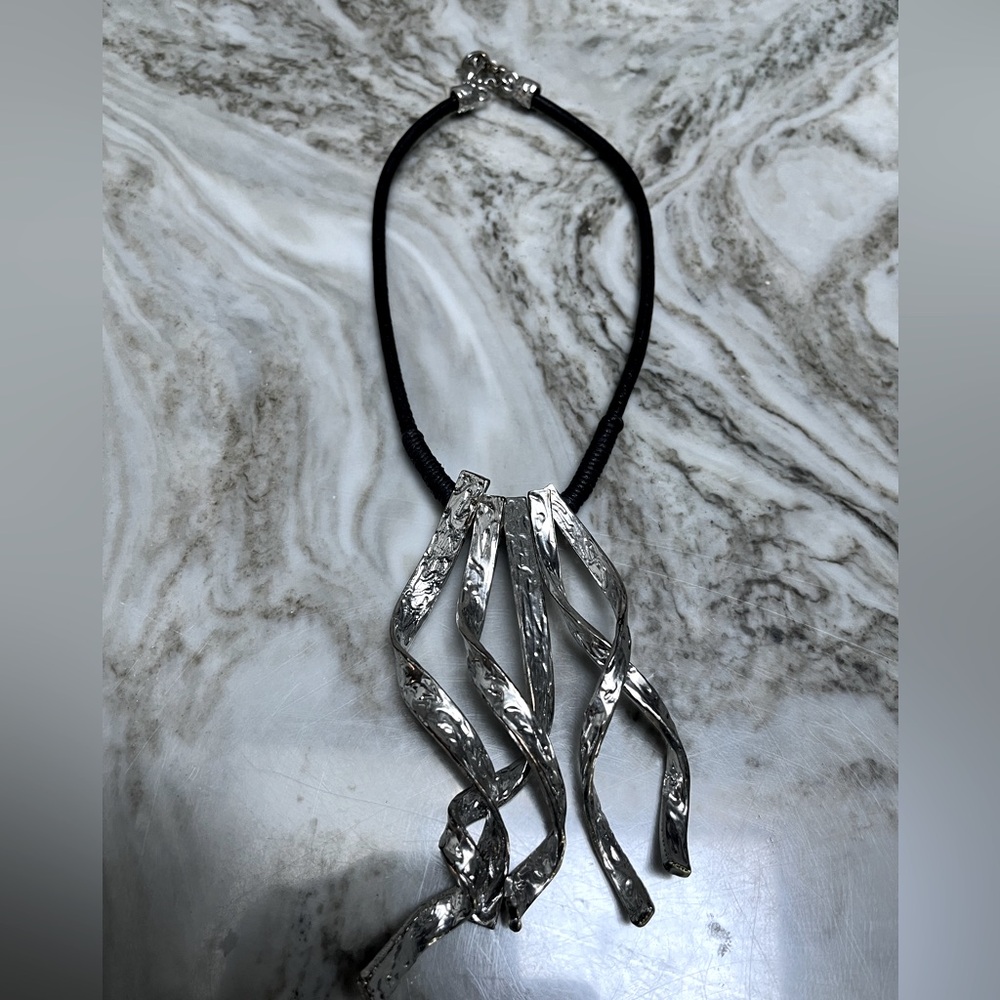 Contemporary Metal & Leather Statement Necklace